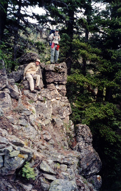 Joe and Scott perched on basalt formation